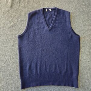 Vintage Jaeger London Men Navy 100% Cashmere V-Neck Sweater Vest Quiet Luxury